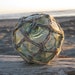 Japanese Glass Fishing Float - Original Multi-Colored Net, Baseball Size, Kanji Marks