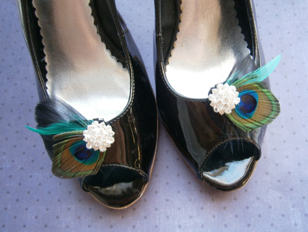 Shoe clips Peacock shoe clips Bridal Feather accessories