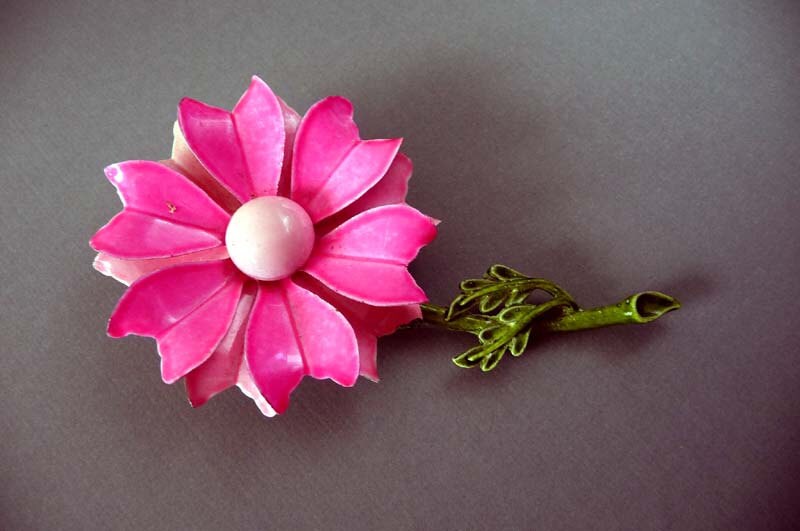 Flower Power in Hot Neon Pink Brooch Vintage Enamel Pin