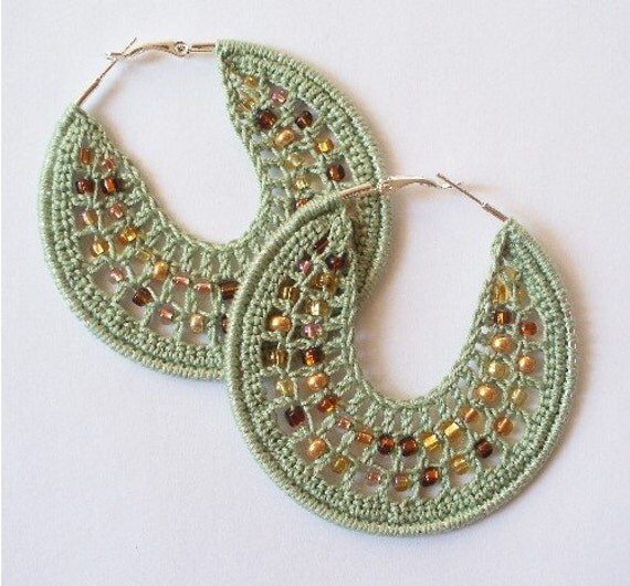 Crocheted Beaded Hoop Earrings