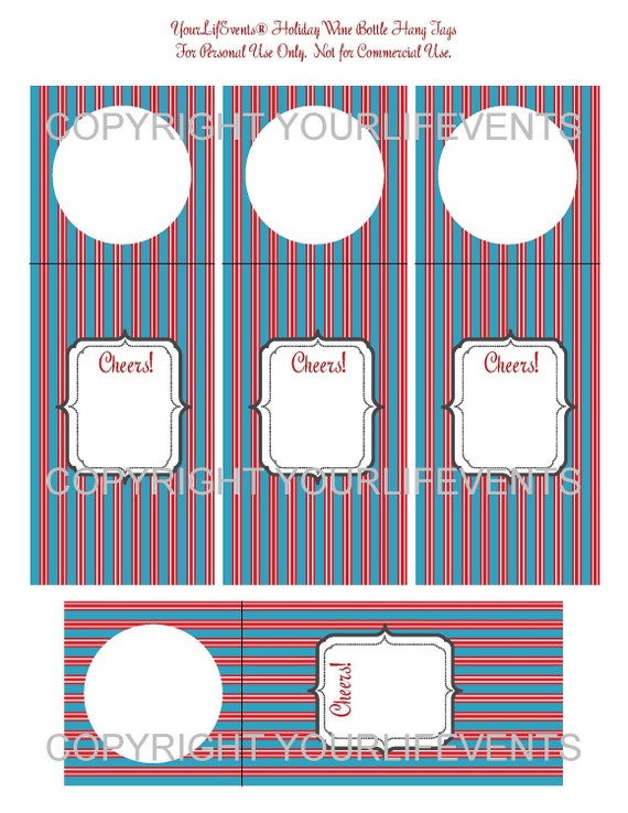 Holiday Retro Wine Bottle Hang Tags / Instant Download Holiday Printable Wine Bottle Hang Tags Red Aqua Il_570xn