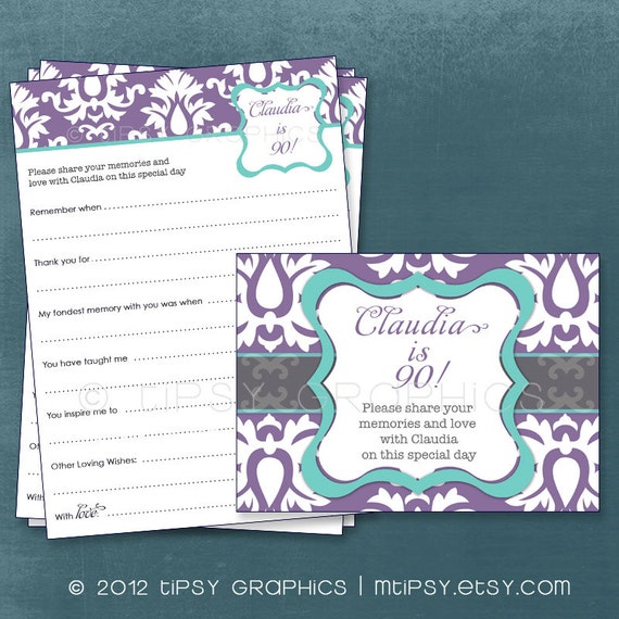 Loving Memories. Milestone Birthday. Retirement. Memories and Well Wishes. Printable Cards, ANY Colors. By Tipsy Graphics Il_570xn
