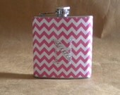 Chevron Print in Fuschia and White 6 ounce Gift Flask with ANY Rhinestone Initial KR2D 6502