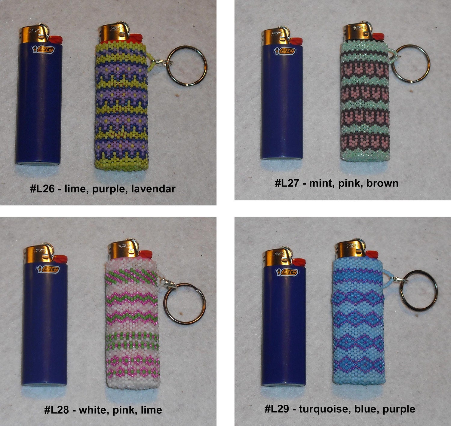 Beaded BIC Classic Lighter Removable Cover Case Keychain Key