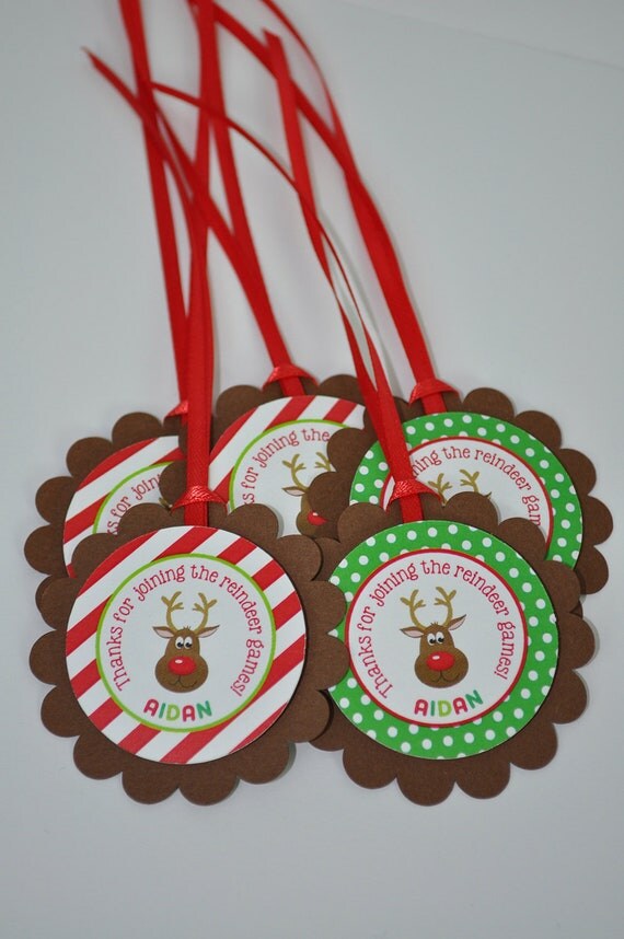 Reindeer Birthday Party Favor Tags Holiday by sosweetpartyshop