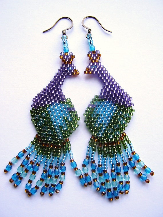 Beadwoven Colorful Peacock Earrings Beaded Bird Earrings 7685