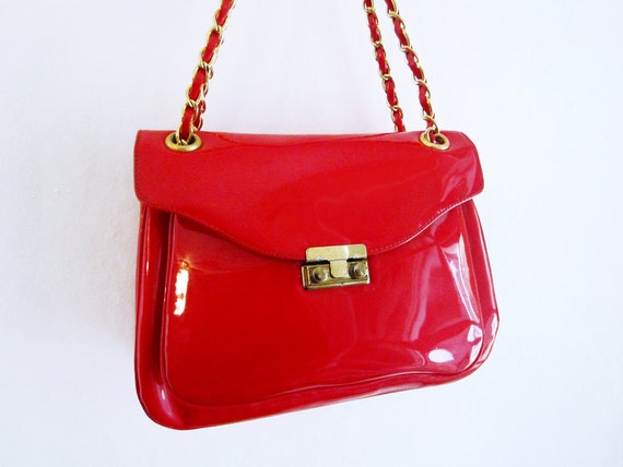 vintage Patent Leather bright red handbag Dorian 60s 1970s