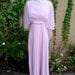 A vintage 1960s 1970s rose pink sheer batwing butterfly sleeves pleated skirt maxi cocktail party formal dress size S M