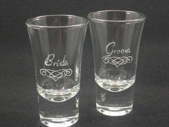 Items Similar To Etched Bride And Groom Shot Glass Set Of Two On Etsy