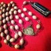 Mini Functional Harmonica Necklace on Wood Beaded Vintage Rosary With Unusual Brass Heart Centerpiece