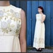 1950's. empire waist. flower embroidered. formal. gown. Sz M/L.