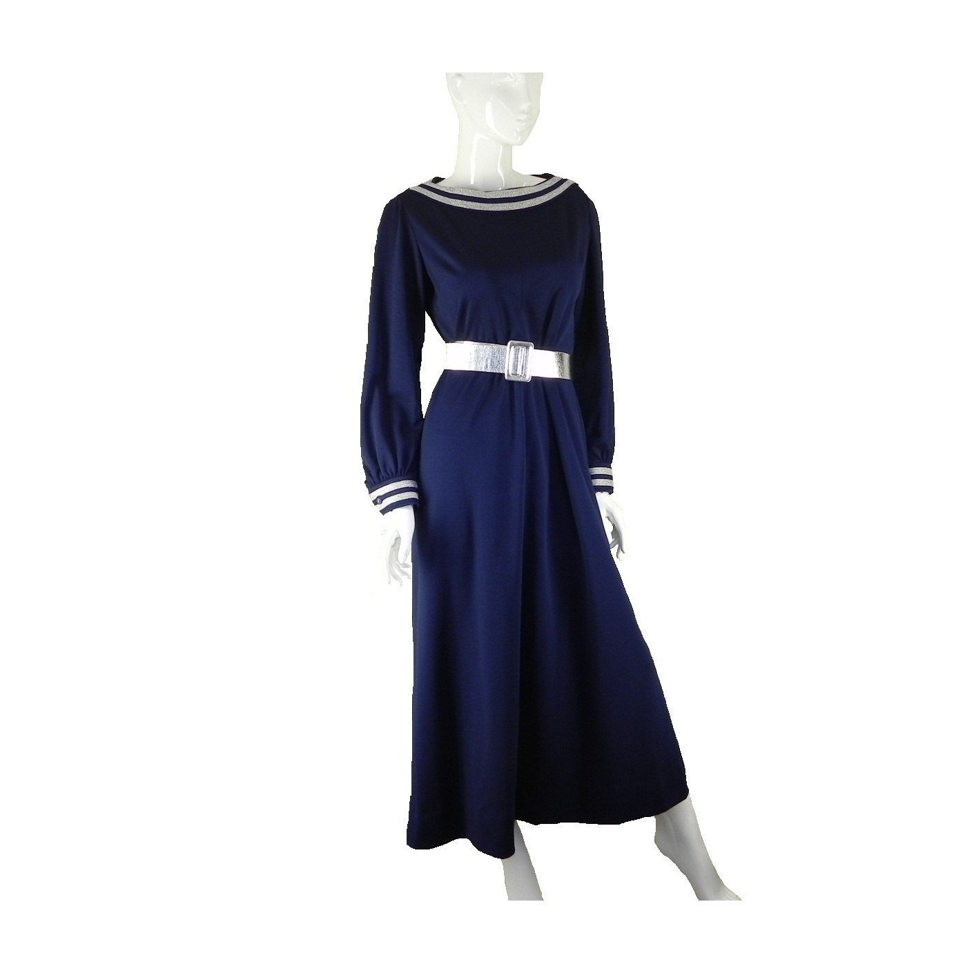 navy blue and silver gown
