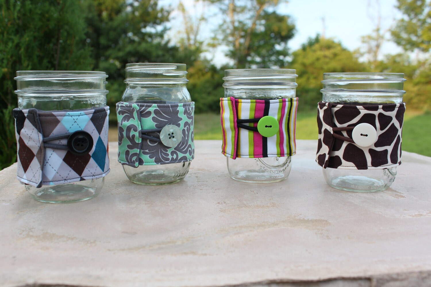 Mason Jar Cozy / Fabric Mason Jar Sleeve Ball Jar Cozies by