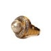 Vintage Pearl and Rhinestone Ring, Costume Jewelry Ring, Large Statement Jewelry Ring, Gold Tone with Swirls, Size 9