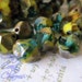 LAST LOT - Carnivale - Czech Glass Picasso Center Cut Bead 9mm - 5 beads - Opaque Yellow - Aqua Green - Turquoise Blue - c048