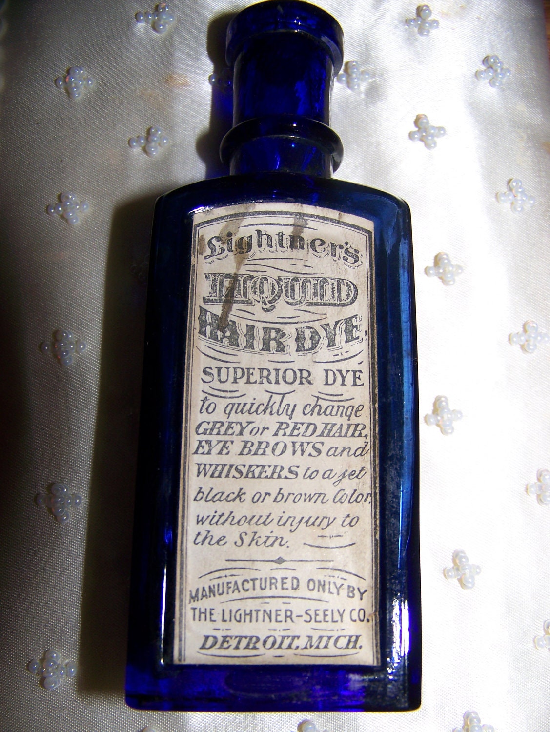 Antique Hair dye bottle 1906 Cobalt blue