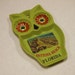 CUTE Vintage 1960s 1970s Green Hard Plastic OWL Spoon Holder SOUVENIR of Daytona Beach Florida