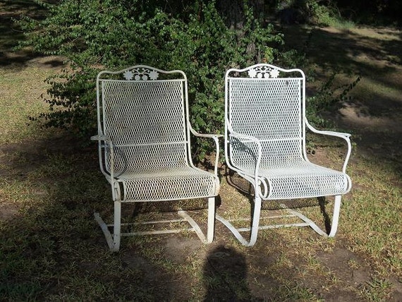 pair of vintage iron patio bouncy chairs
