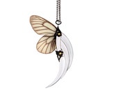 APORIA / White Aporia Butterfly Small Silver Blade Wing Pendant / Free Shipping