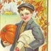 Hearty Thanksgiving Greeting Vintage Postcard - Young Boy with Pumpkin and Turkey - Stecher Litho