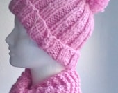 Pink Pom Pom Hand Knit Hat