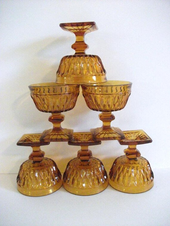 Vintage Amber Glass Pedestal Bowls by RicsRelics on Etsy