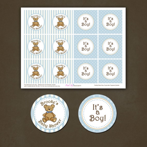 items similar to teddy bear boy cupcake toppers thank you labels