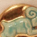 Vintage 1950s Ceramic Aqua Aries The Ram 24k Gold Glaze Brooch Pin or DIY Up Cycle