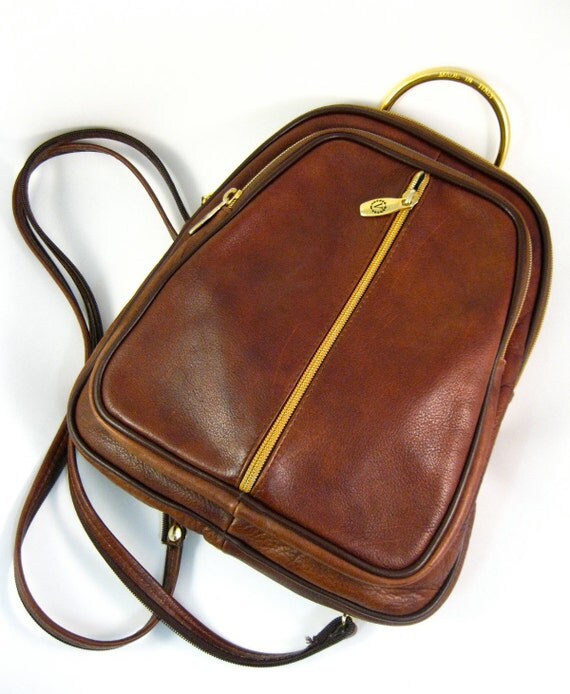 VALENTINA brown leather satchel/backpack. italian leather bag
