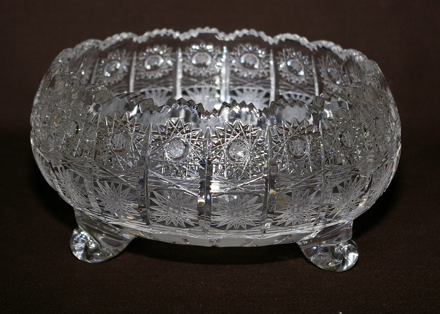Czech Bohemia Hand Cut Crystal 3 Footed Bowl