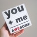 You Plus Me Equals Awesome, Wedding Decor, Wedding Signage, Awesome, Art Block Print , 4x4 Print, Wedding Gift, Red, White, Black