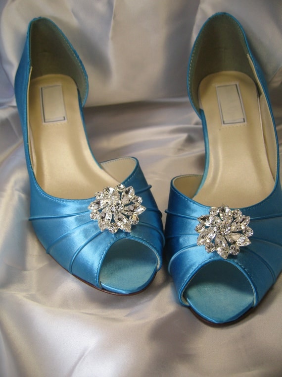 Wedding Shoes Crystal Flower Blue Shoes or by ABiddaBling on Etsy