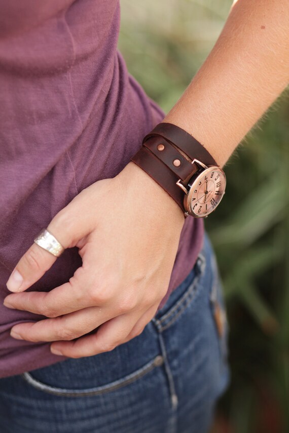 Old Fashioned Copper Watch with Brown recycled by GypsyStitch