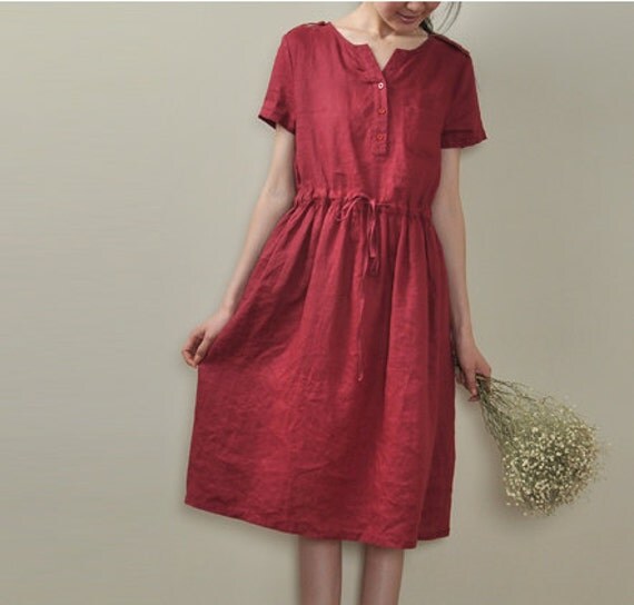 Maxi Dress Summer Dress in Red Linen Sundress for