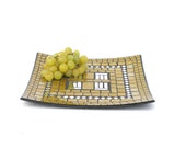 Golden angular fruit platter tray yellow mosaic chic modern home decor with mirror pieces