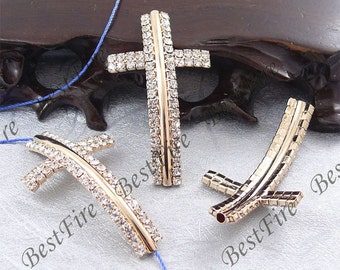 2pcs of 28x50mm Gold Tone Sideways Cross Rhinestone Connector,Cross Bracelet Connector,bangle findings