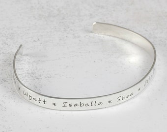 Personalized Cuff Bracelet sterling silver engraved - 1/4 inch width