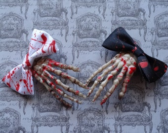 Blood spattered Skeleton hand hair clip, hair bow