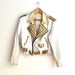 Amazing Vintage 80s Gold and White Leather Jacket with Rhinestones and Gold Studs, Size Medium// Metallic GOLD Studded Leather Jacket