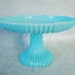 RESERVED Turquoise Blue Milk Glass Cake Pedestal - Vintage Pressed Glass Cake Stand - Rare Blue Milk Glass Pedestal Plate