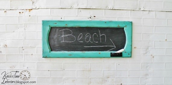 Turquoise Chalkboard created from Salvaged Vintage Cabinet Door