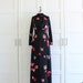 Vintage Long Sleeve Dress, 60s 1960s Maxi Dress, Black Floral Dress, size Small Medium