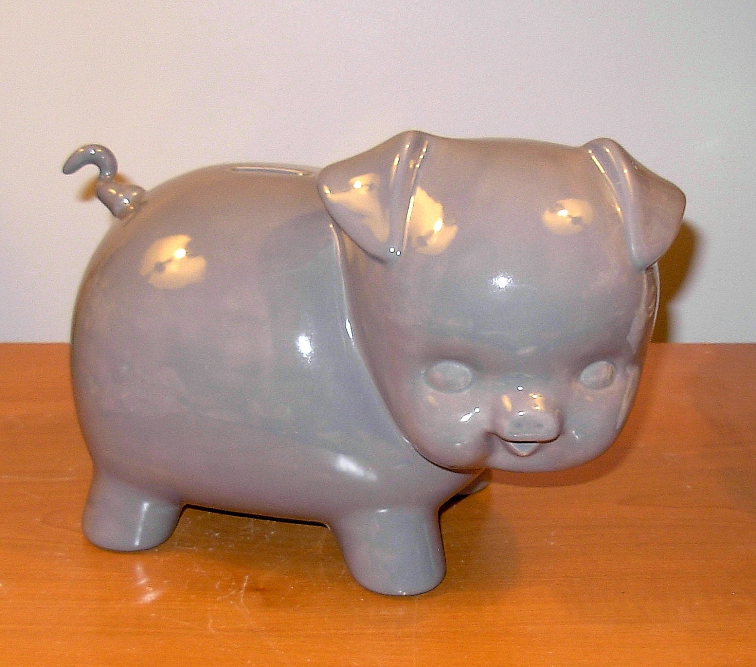 Large Ceramic Piggy Bank Vintage Design Large Grey
