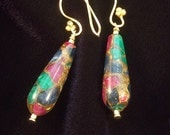 Cleopatra Mosaic Earrings - 24k Gold Vermeil, Lapis, Ruby, Emerald and Pyrite