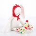 Stuffed bunny doll Urban White Small rabbit Wearing red Hood hat and a colorful neon polka dots socks - handmade fabric doll