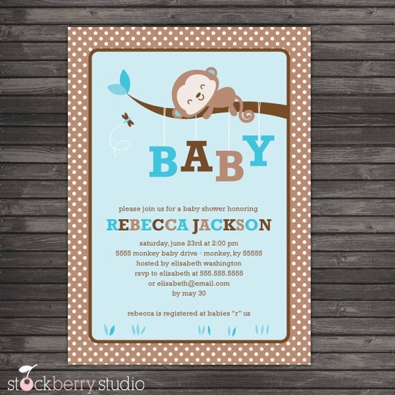 Baby Boy Monkey Shower Printable Invitation party 5x7 invitation Il_570xn