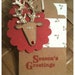 THREE Primitive Rudolph Red Nose Reindeer Seasons Greetings Holly Leaves and Berries Chip Board Card Stock Red Green Handmade Gift Tags