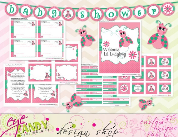 BABY SHOWER -Lil Ladybug Baby Girl Shower - Ladybug Baby Shower - Baby Girl Shower - Customized DIY Printable Party Pack Il_570xn