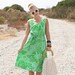 VTG 1960s 60s Lime Green Butterfly Print House Dress w/ Waist Tie M