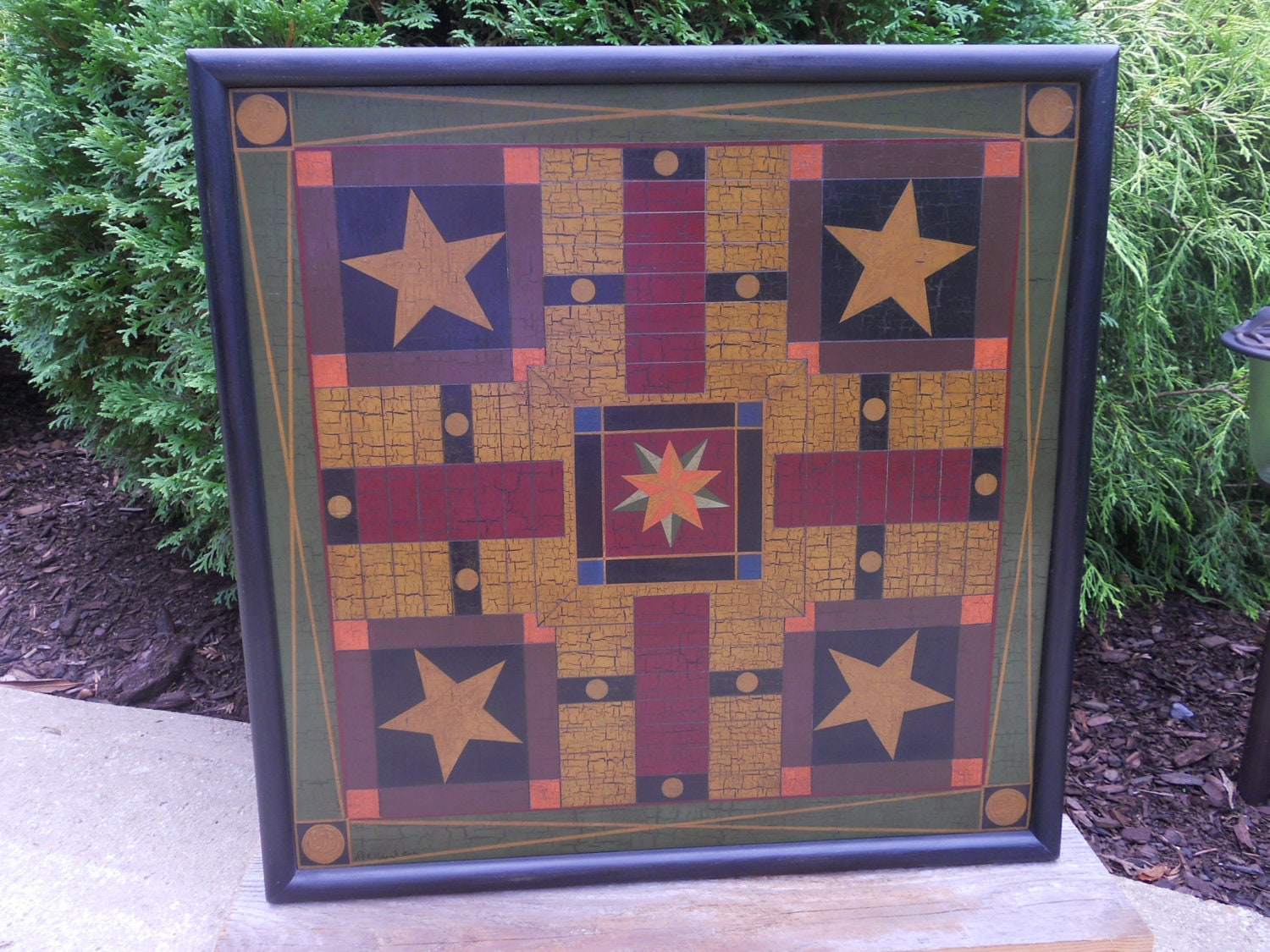 Primitive Wood Parcheesi Game Board Folk Art by JohnnyUNamath